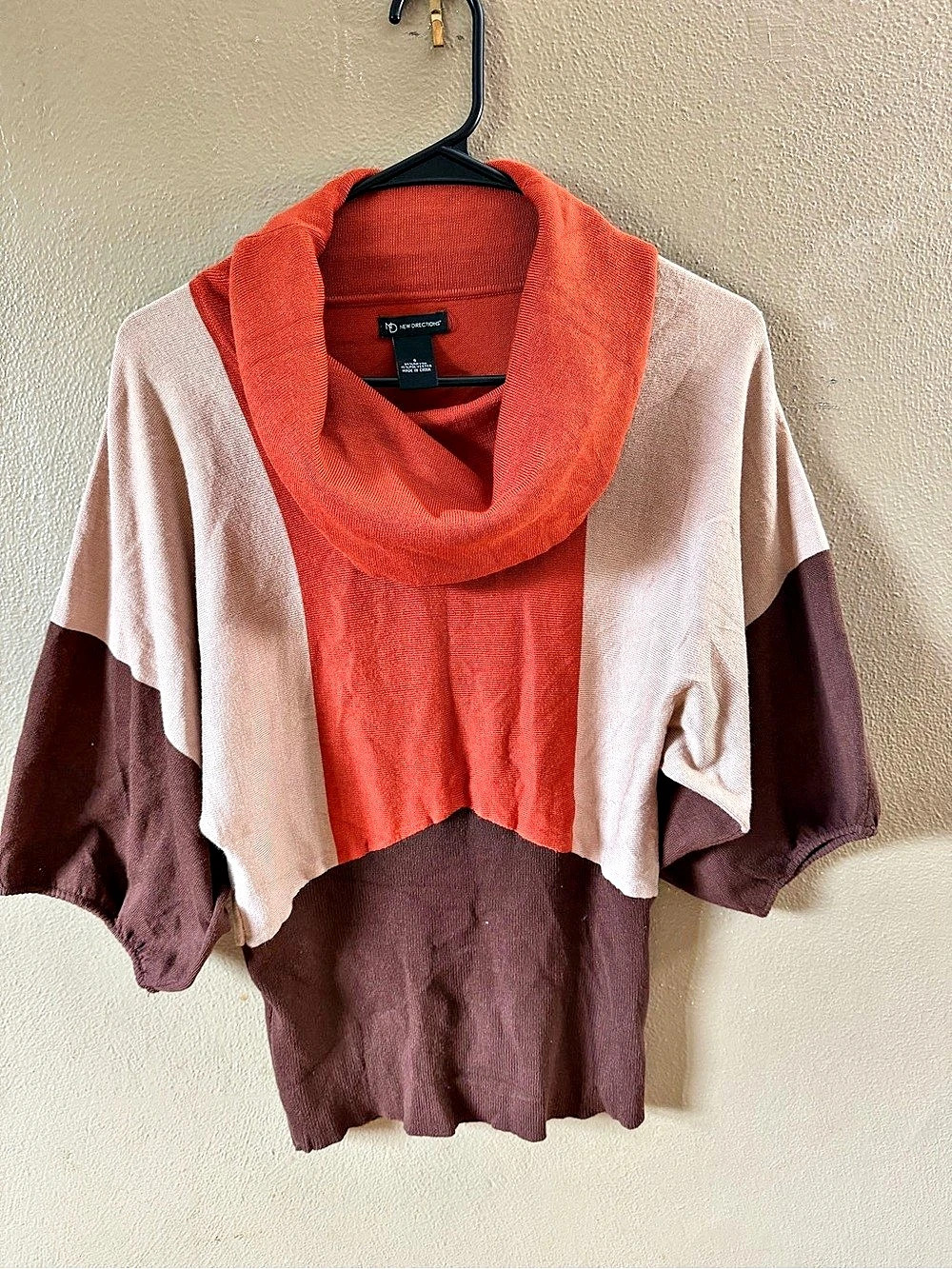 New Directions Color Block Cowl Neck Sweater Size Small